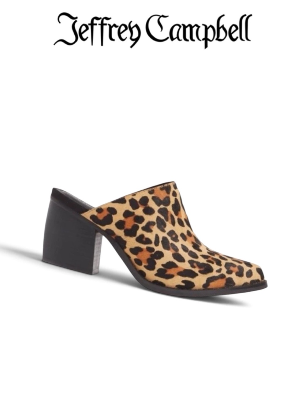 JEFFREY CAMPBELL FAVELA LEOPARD CALF HAIR PONTED TOE MULE HEELS WESTERN SIZE 8